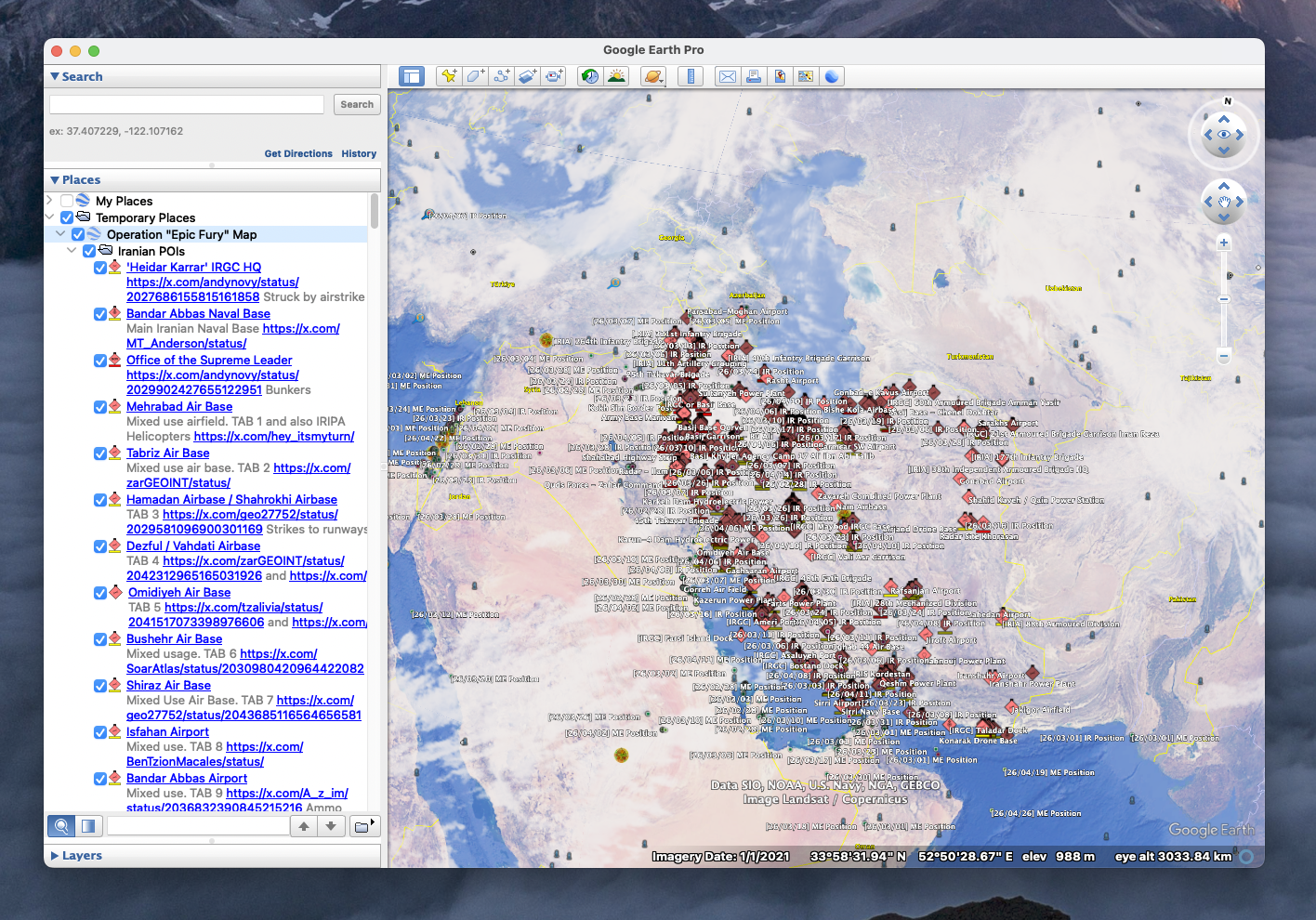 Screenshot placeholder — KMZ loaded in Google Earth showing placemarks and layers